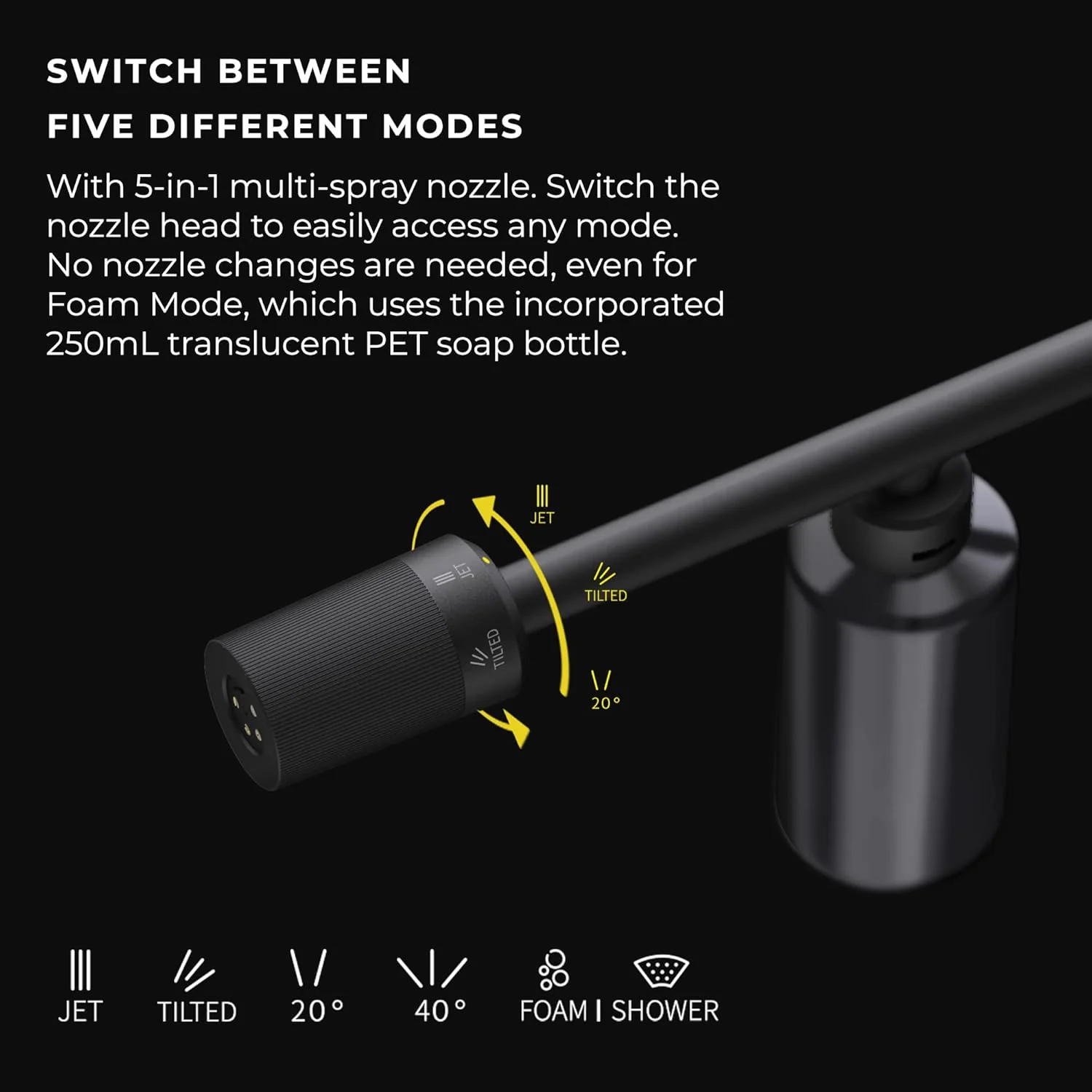 HOTO 20V Cordless Power Washer Pro, Portable Power Cleaner, USB-C Rechargeable, 5-in-1 Nozzle, 2.5Ah Battery, 290 Psi for Washing Car/Fence/Floor Cleaning/Watering (HTT0023EU / QWXCJ002) - Image 4