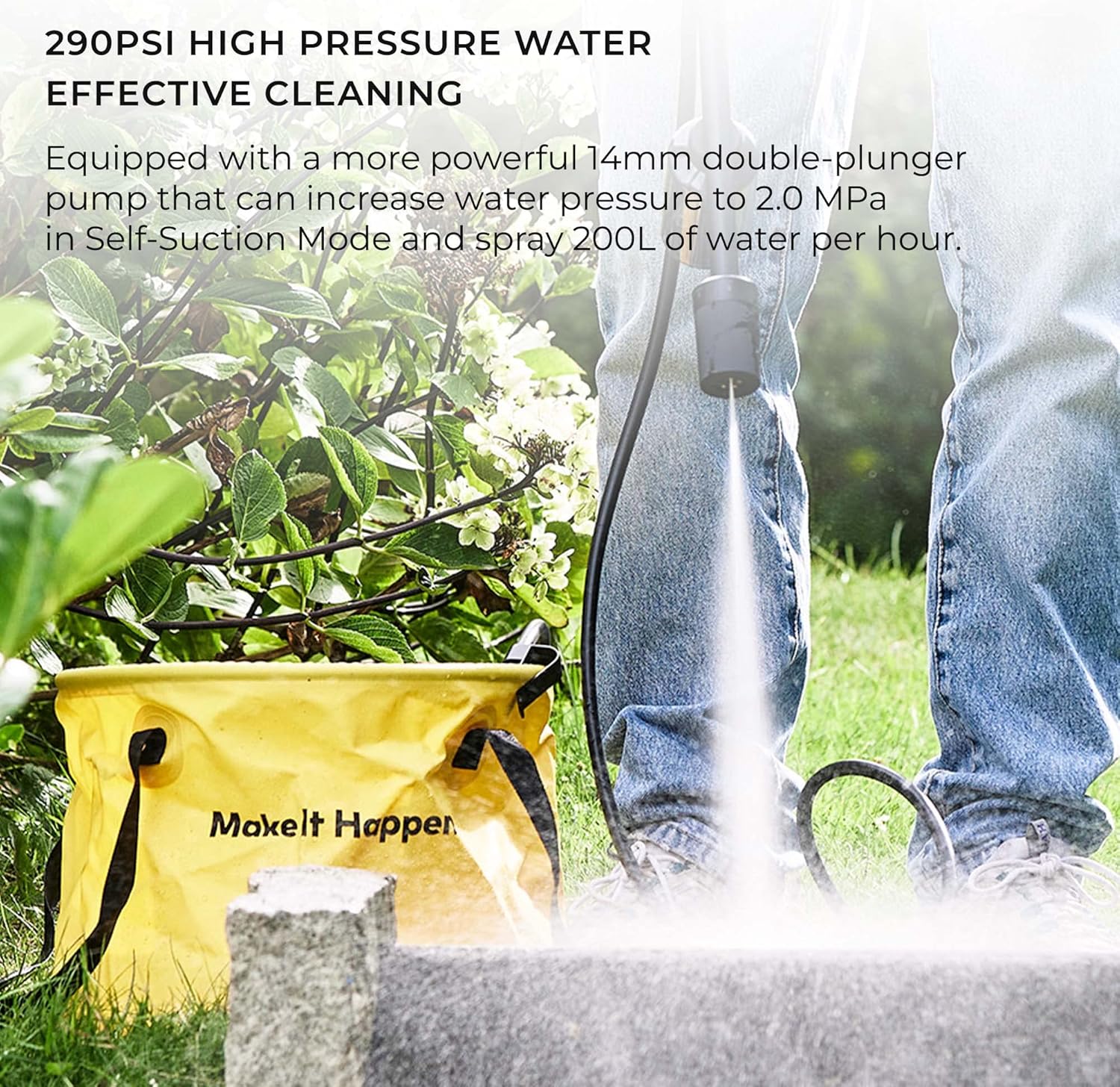 HOTO 20V Cordless Power Washer Pro, Portable Power Cleaner, USB-C Rechargeable, 5-in-1 Nozzle, 2.5Ah Battery, 290 Psi for Washing Car/Fence/Floor Cleaning/Watering (HTT0023EU / QWXCJ002) - Image 5