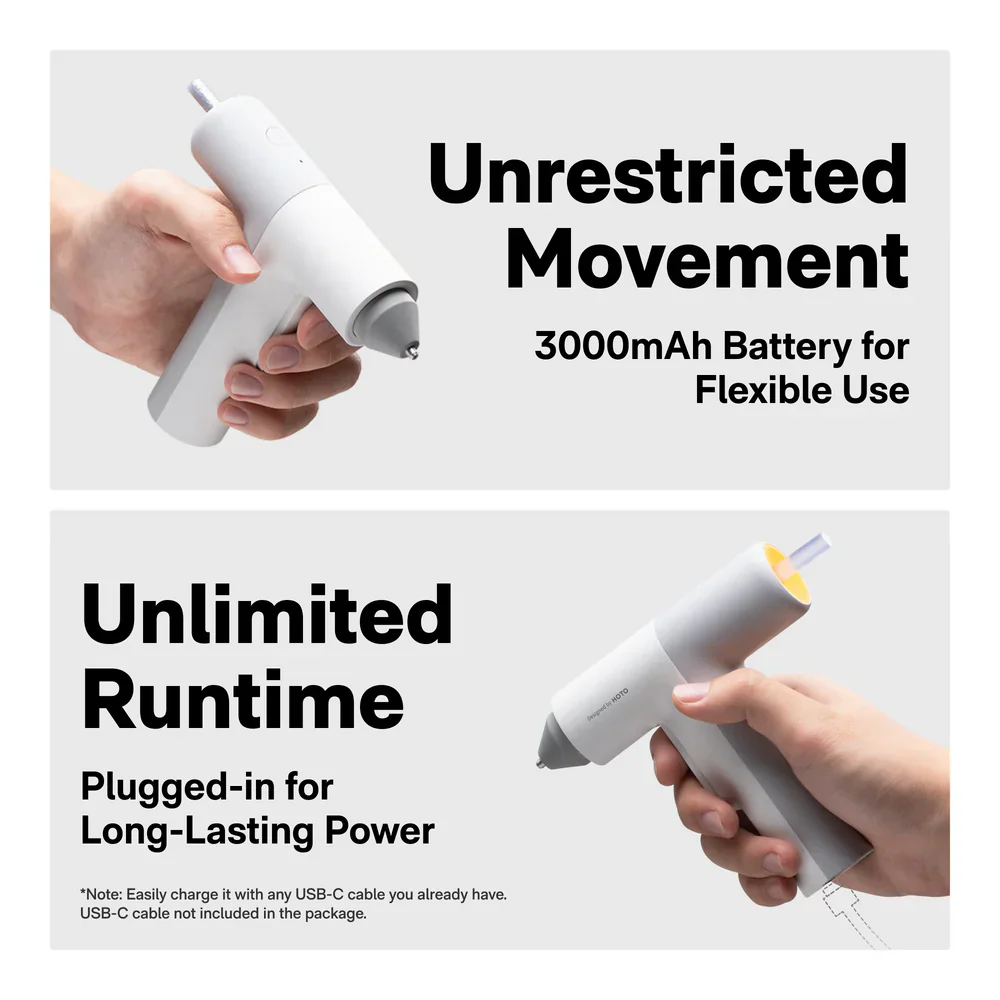 HOTO EasyFlow Cordless Hot Glue Gun – Fast Heating, USB-C Rechargeable, Precision Nozzle, Anti-Drip Design – DIY, Crafting & Repairs(HFE0006GL / QWRJQ002) - Image 4