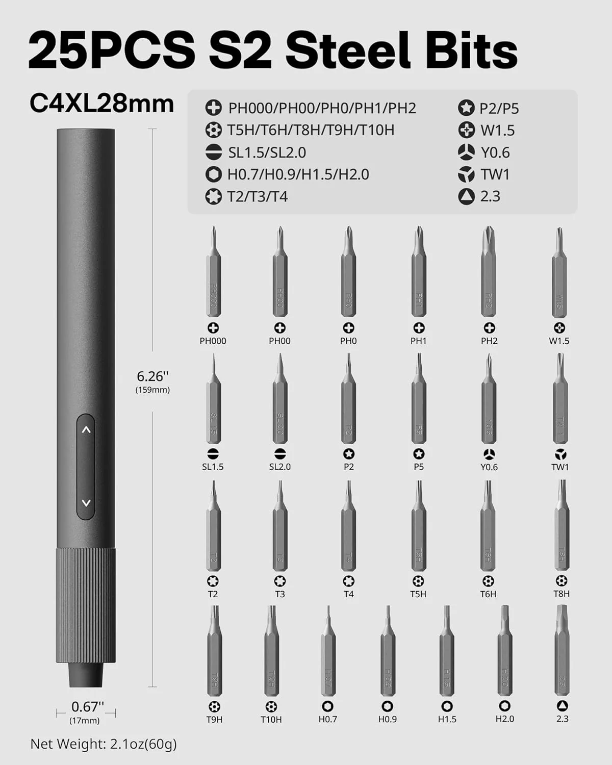HOTO Electric Precision Screwdriver Set | 170 RPM Cordless Driver, 25 S2-Steel Bits, USB-C Recharge, Magnetic Case | Ideal for Phones, Laptops, Gadgets & DIY Repair (HTE0010GL / QWLSD010) - Image 7