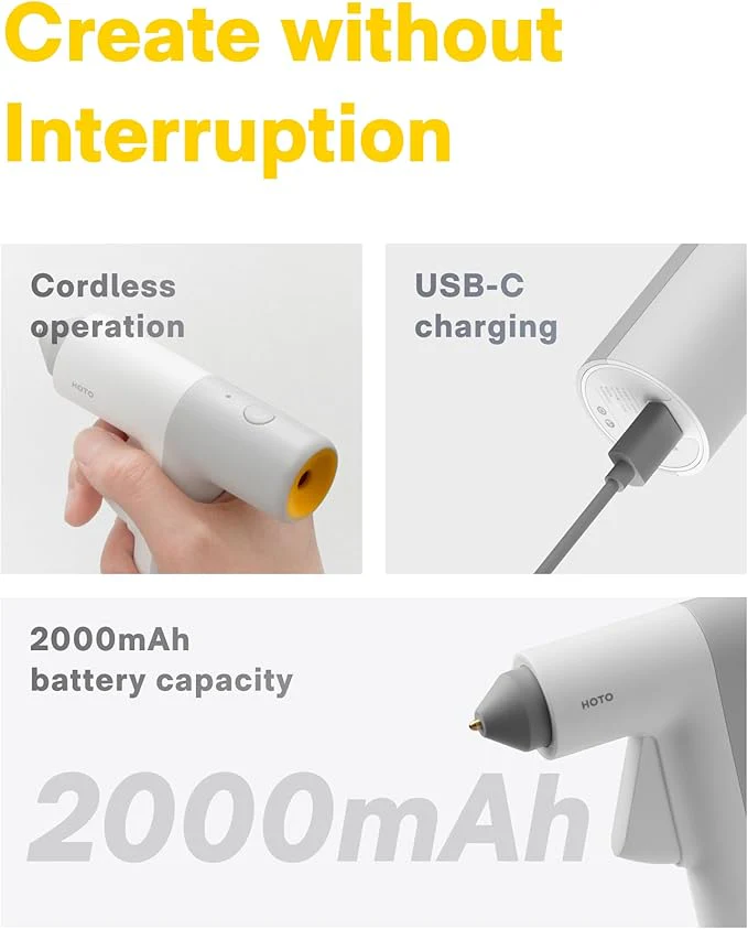 HOTO Lithium Glue Gun, Cordless Rechargeable Hot Melt Glue Gun with Fast Heating & Precision Nozzle | DIY, Crafts & Home Repair Tool (HTE0003GL / QWRJQ001) - Image 6