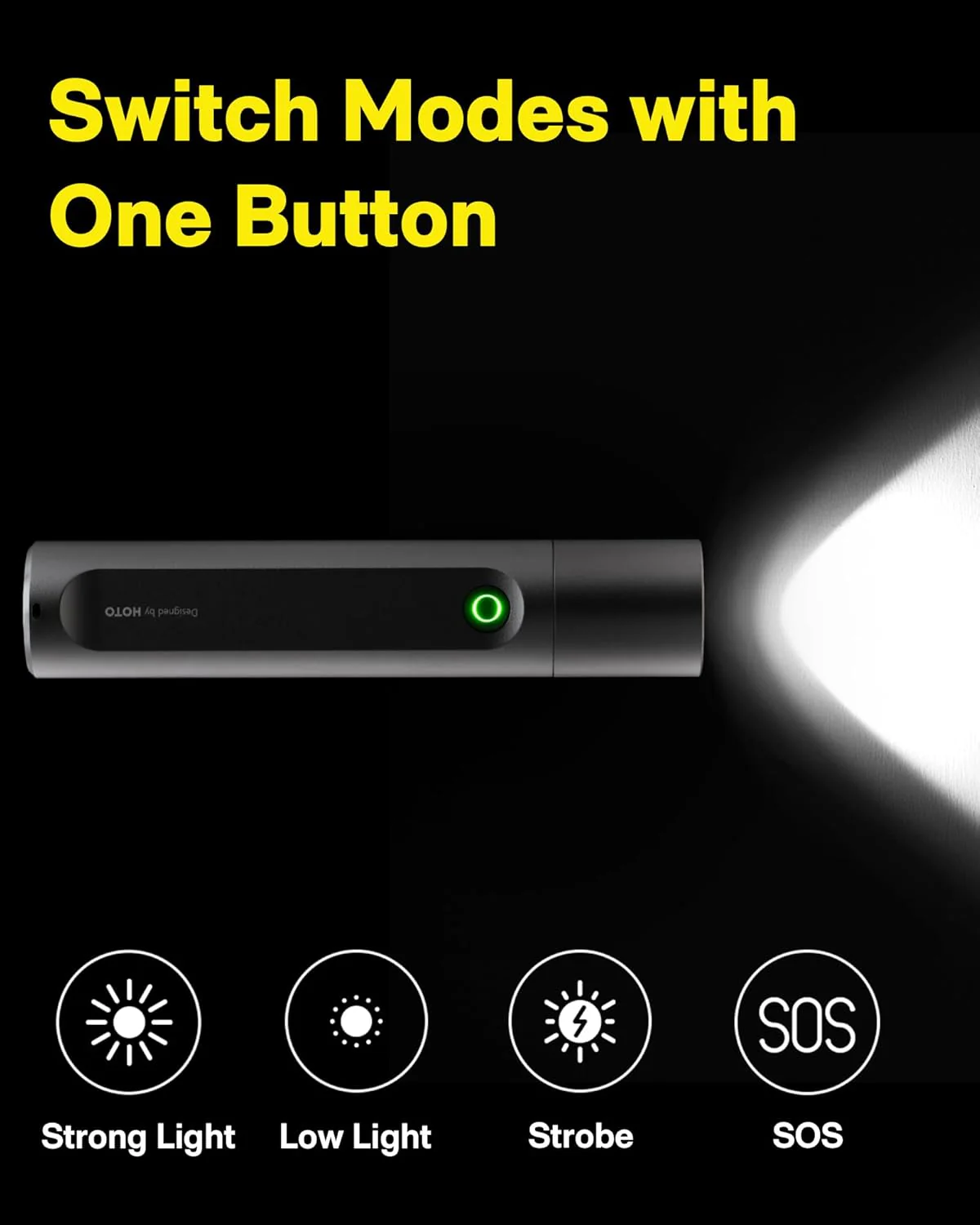 HOTO Rechargeable LED Flashlight 300 Lumens | USB-C Rechargeable, IP55 Waterproof & Dustproof Outdoor Torch – Camping, Emergency & Everyday Carry ( HTE0023GL/QWSDT003) - Image 4